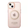 Guess Capa rígida translúcida MagSafe Gold Outline para iPhone 13/14/15 6,1 inch rosa
