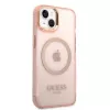 Guess Capa rígida translúcida MagSafe Gold Outline para iPhone 13/14/15 6,1 inch rosa