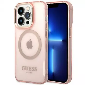 Guess Capa rígida translúcida MagSafe Gold Outline para iPhone 14 Pro Max 6,7