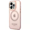 Guess Capa rígida translúcida MagSafe Gold Outline para iPhone 14 Pro Max 6,7
