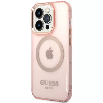Guess Capa rígida translúcida MagSafe Gold Outline para iPhone 14 Pro Max 6,7