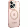 Guess Capa rígida translúcida MagSafe Gold Outline para iPhone 14 Pro Max 6,7