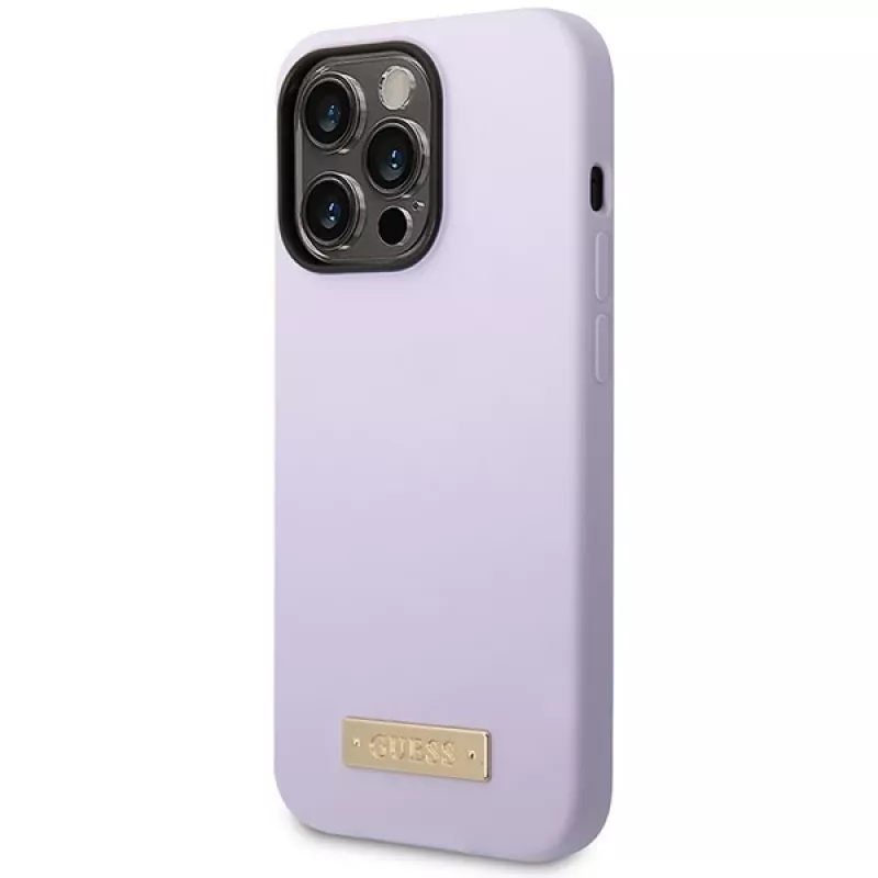 Guess GUHMP14LSBPLU Capa rígida de silicone com placa de logótipo para Apple iPhone 14 Pro 6,1