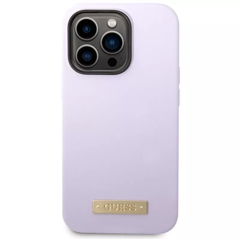 Guess GUHMP14LSBPLU Capa rígida de silicone com placa de logótipo para Apple iPhone 14 Pro 6,1