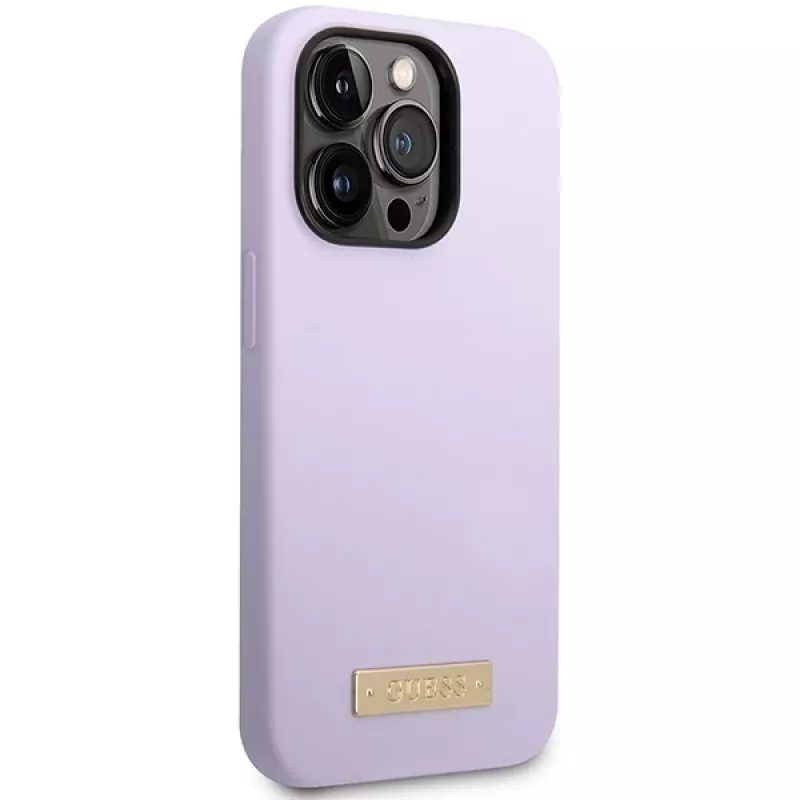Guess GUHMP14LSBPLU Capa rígida de silicone com placa de logótipo para Apple iPhone 14 Pro 6,1