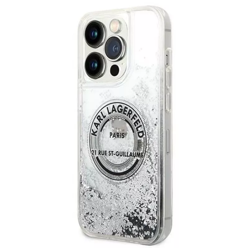 Karl Lagerfeld Capa rígida Liquid Glitter RSG Silver para iPhone 14 Pro 6,1