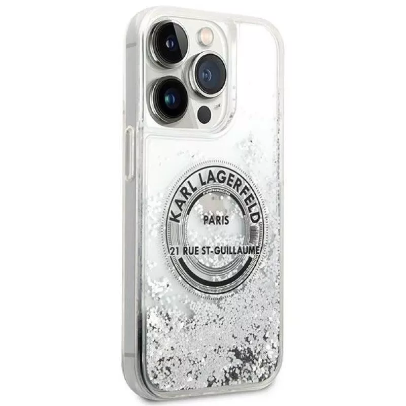 Karl Lagerfeld Capa rígida Liquid Glitter RSG Silver para iPhone 14 Pro 6,1