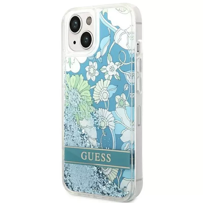 Guess GUHCP14SLFLSN Capa rígida Flower Liquid Glitter para Apple iPhone 13 / 14 / 15 6,1 inch - verde