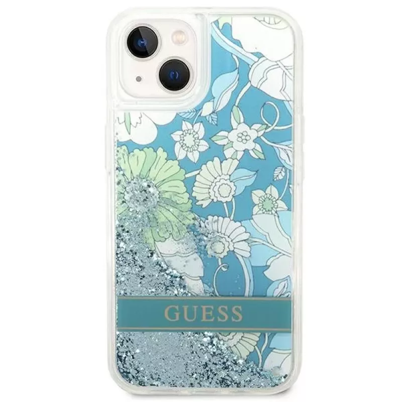 Guess GUHCP14SLFLSN Capa rígida Flower Liquid Glitter para Apple iPhone 13 / 14 / 15 6,1 inch - verde