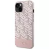 GUESS Capa rígida para iPhone 13/14/15 rosa GCube Stripes MagSafe