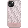GUESS Capa rígida para iPhone 13/14/15 rosa GCube Stripes MagSafe