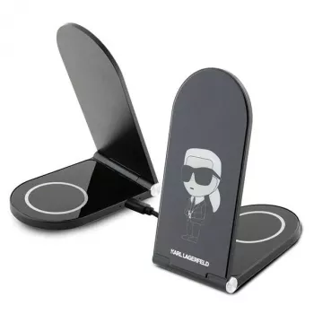 Karl Lagerfeld Carregador sem fios 2 em 1 dobrável 15W preto Ikonik MagSafe