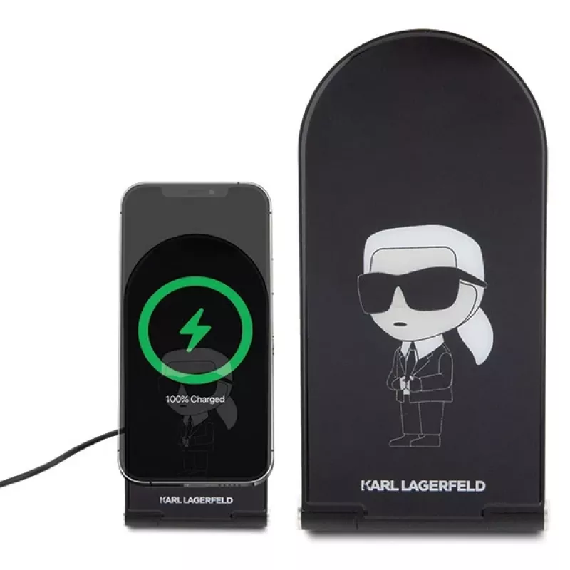 Karl Lagerfeld Carregador sem fios 2 em 1 dobrável 15W preto Ikonik MagSafe