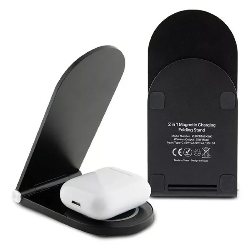 Karl Lagerfeld Carregador sem fios 2 em 1 dobrável 15W preto Ikonik MagSafe