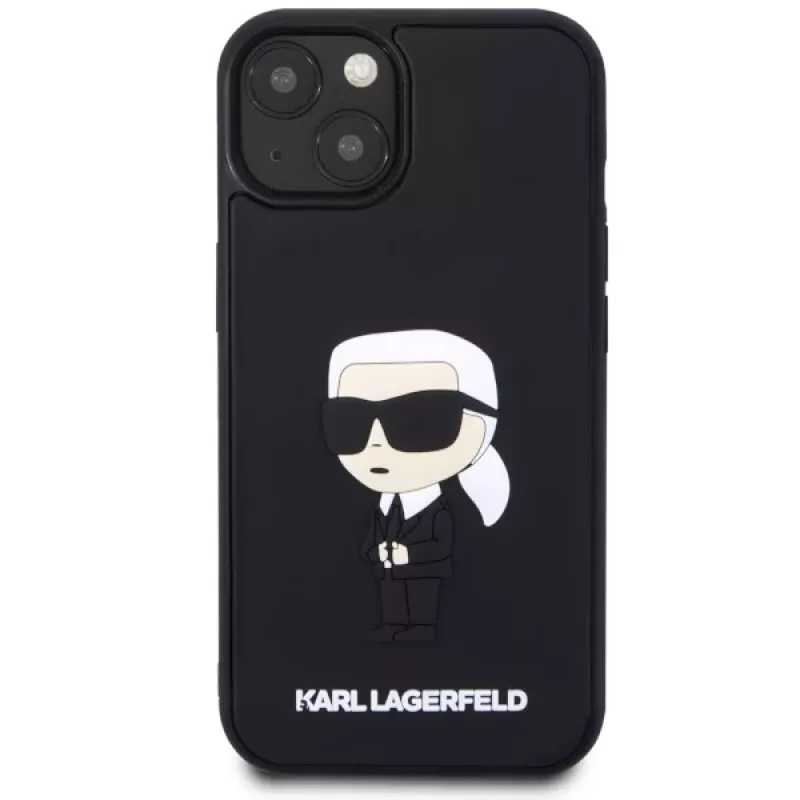 Capa rígida em borracha Karl Lagerfeld KLHCP14M3DRKINK Ikonik 3D para iPhone 14 Plus / 15 Plus 6.7 preta