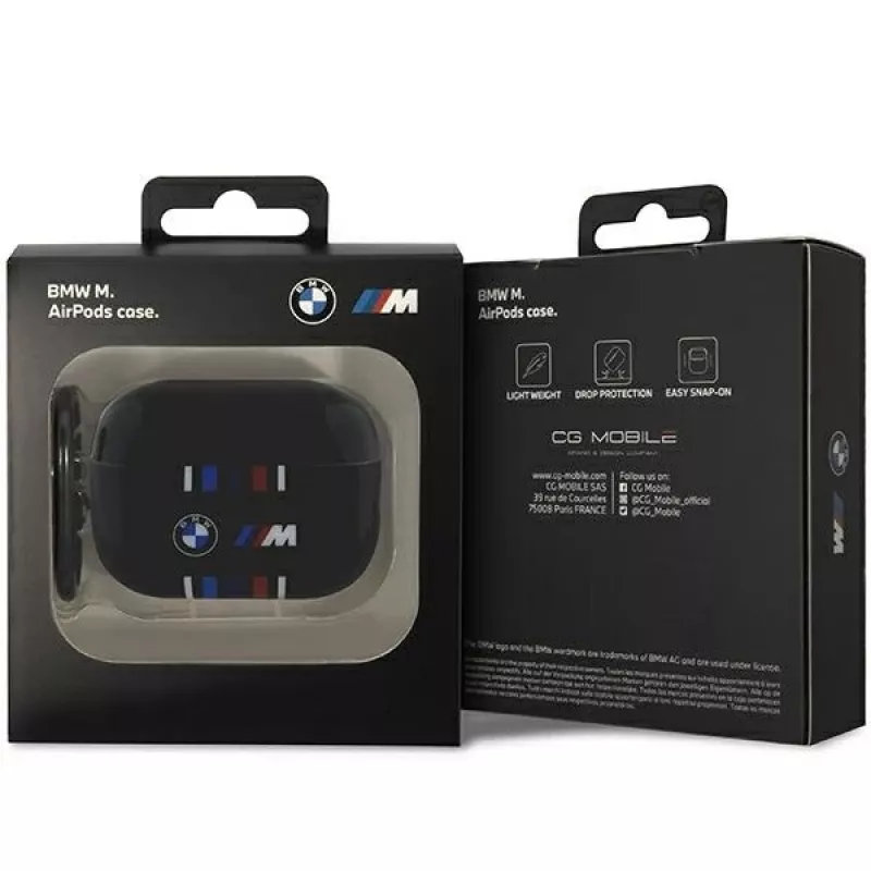 BMW capa de proteção para AirPods Pro 2.ª geração, preta, com design M-Stripe