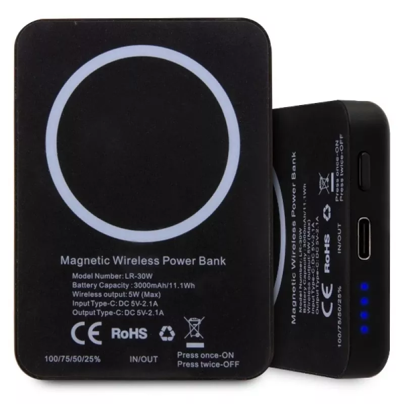 Power bank sem fios MagSafe Karl Lagerfeld Ikonik 3000mAh preto