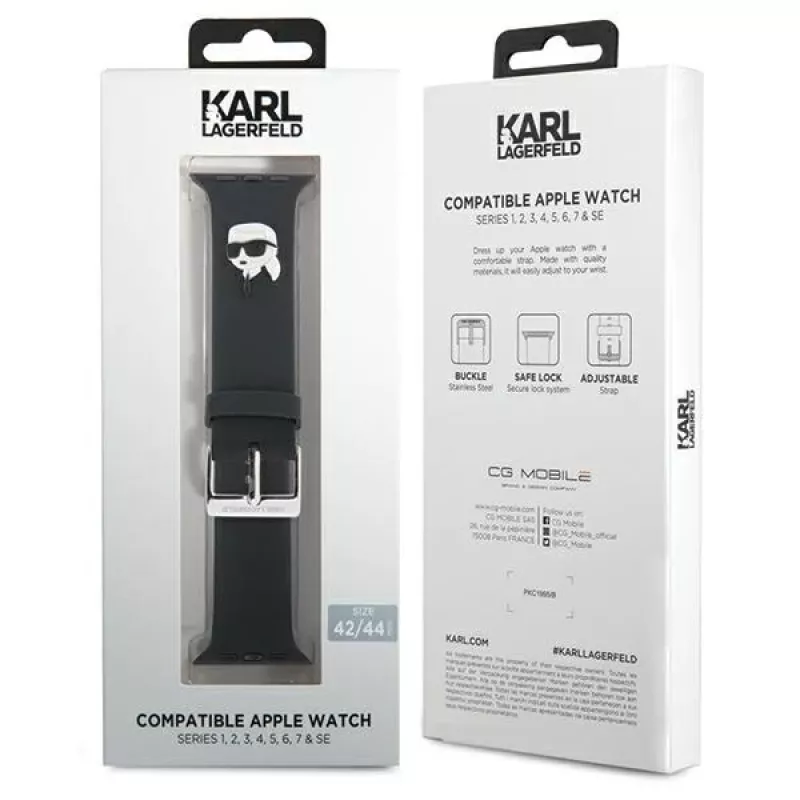 Pulseira Karl Lagerfeld 3D Rubber Karl Head para Apple Watch 42/44/45/49mm preta