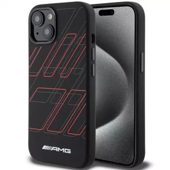 Capa rígida em silicone AMG AMHMP15S23SSPK com padrão de losangos grande MagSafe para iPhone 15/14/13 6.1 preta