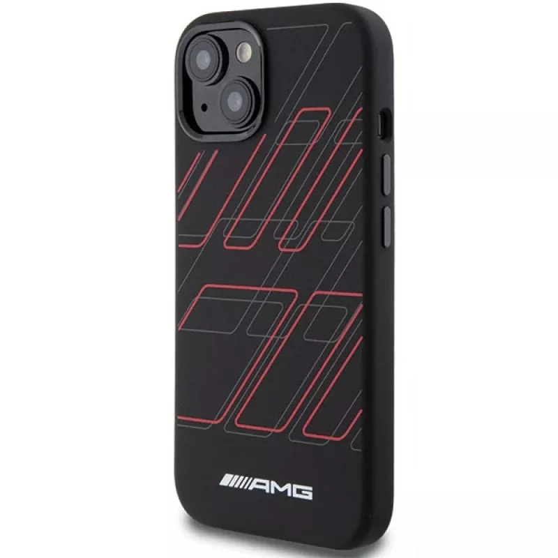 Capa rígida em silicone AMG AMHMP15S23SSPK com padrão de losangos grande MagSafe para iPhone 15/14/13 6.1 preta
