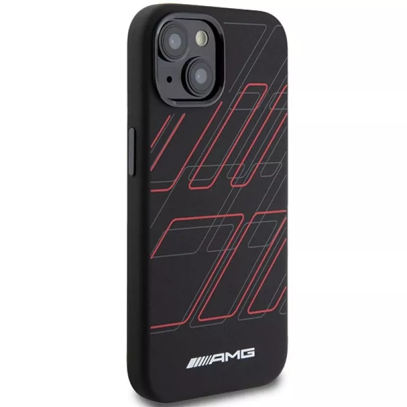 Capa rígida em silicone AMG AMHMP15S23SSPK com padrão de losangos grande MagSafe para iPhone 15/14/13 6.1 preta