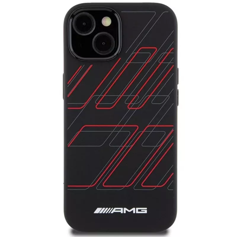 Capa rígida em silicone AMG AMHMP15M23SSPK com padrão de losangos grande MagSafe para iPhone 15 Plus / 14 Plus 6.7 preta