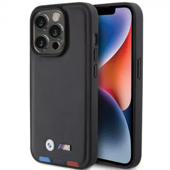 Capa BMW Leather Stamp Tricolor para iPhone 15 Pro 6,1