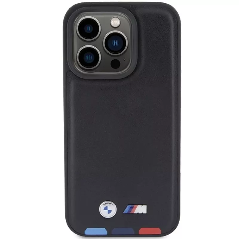 Capa BMW Leather Stamp Tricolor para iPhone 15 Pro 6,1