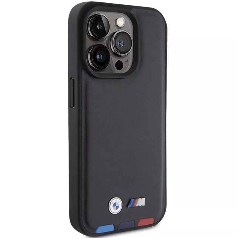 Capa BMW Leather Stamp Tricolor para iPhone 15 Pro 6,1