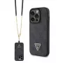 Capa em metal com strass GUESS PU 4G Triangle + alça para iPhone 15 Pro preta
