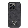 Capa em metal com strass GUESS PU 4G Triangle + alça para iPhone 15 Pro preta