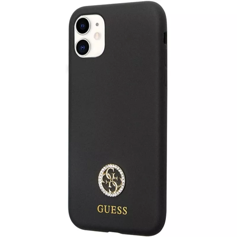 Capa rígida em silicone Guess GUHCN614DGPK com logótipo e strass 4G para Apple iPhone 11 / Xr 6,1 inch preta
