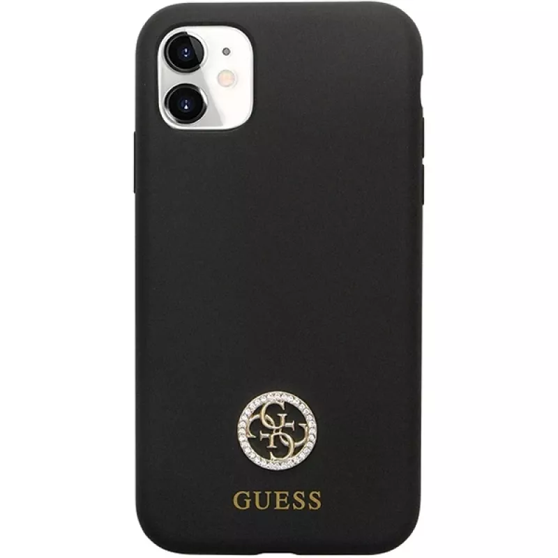 Capa rígida em silicone Guess GUHCN614DGPK com logótipo e strass 4G para Apple iPhone 11 / Xr 6,1 inch preta