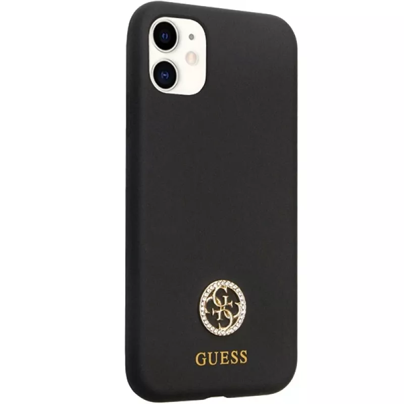 Capa rígida em silicone Guess GUHCN614DGPK com logótipo e strass 4G para Apple iPhone 11 / Xr 6,1 inch preta