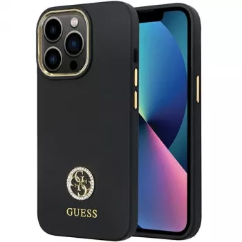 Capa rígida em silicone Guess GUHCP13LM4DGPK para iPhone 13 Pro / 13 com logótipo e strass 4G preta