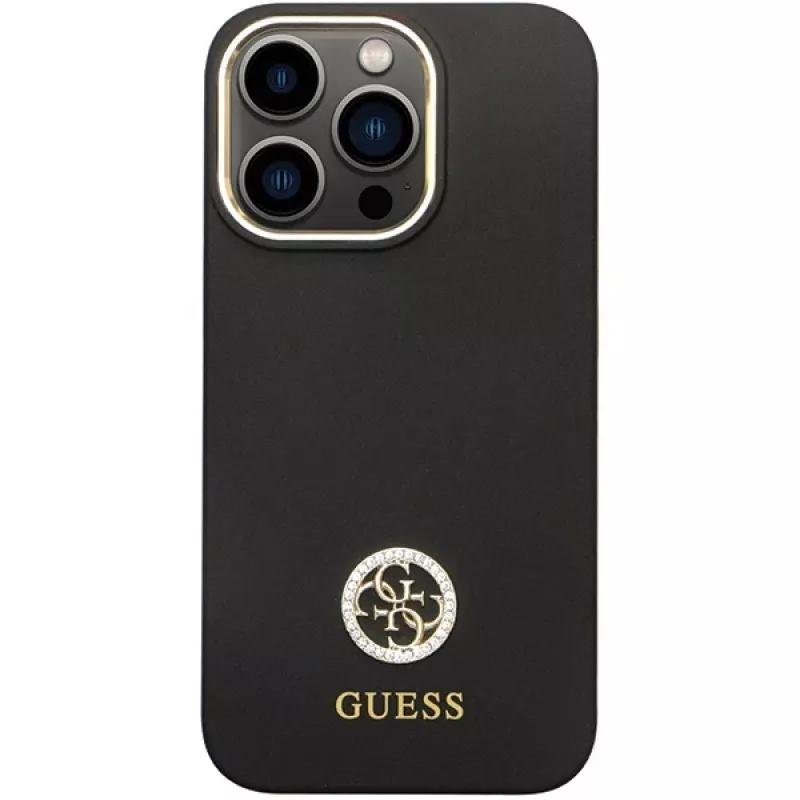 Capa rígida em silicone Guess GUHCP13LM4DGPK para iPhone 13 Pro / 13 com logótipo e strass 4G preta