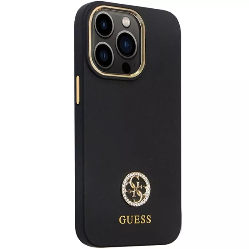 Capa rígida em silicone Guess GUHCP13LM4DGPK para iPhone 13 Pro / 13 com logótipo e strass 4G preta