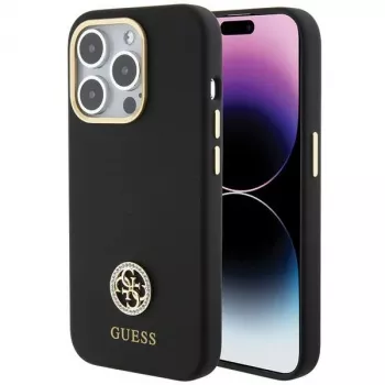 Capa rígida em silicone Guess GUHCP15XM4DGPK com logótipo e strass 4G para Apple iPhone 15 Pro Max 6,7 inch preta
