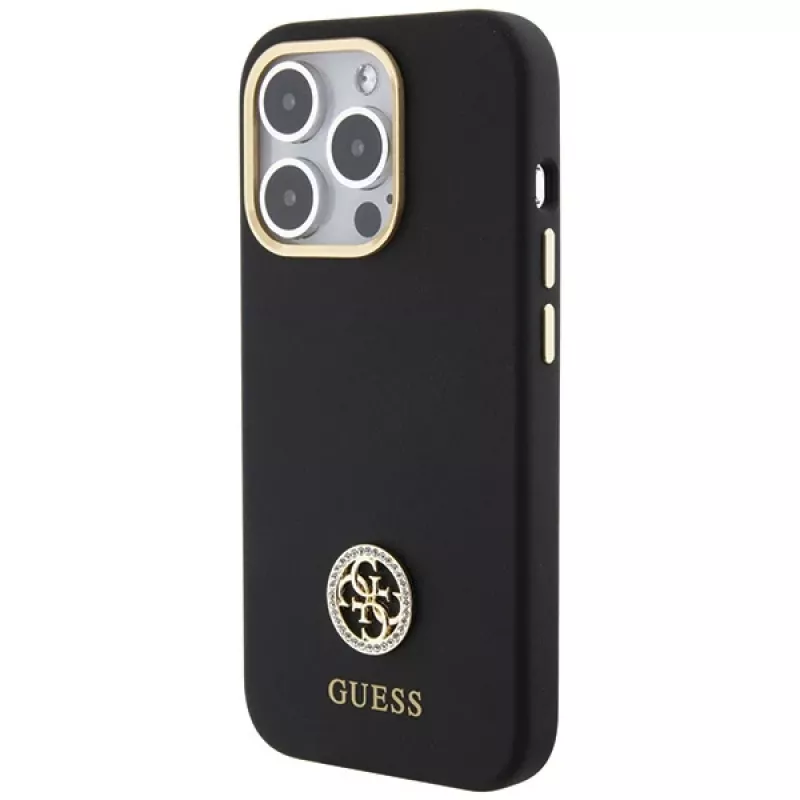 Capa rígida em silicone Guess GUHCP15XM4DGPK com logótipo e strass 4G para Apple iPhone 15 Pro Max 6,7