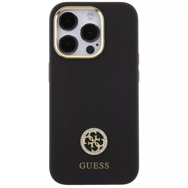 Capa rígida em silicone Guess GUHCP15XM4DGPK com logótipo e strass 4G para Apple iPhone 15 Pro Max 6,7