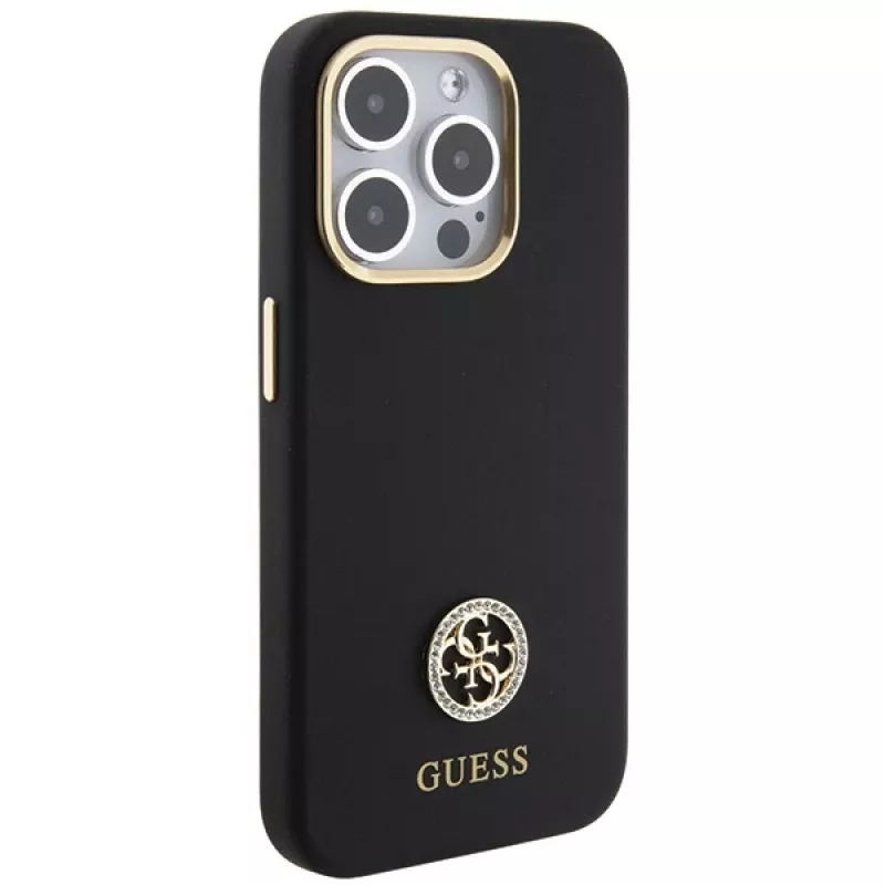 Capa rígida em silicone Guess GUHCP15XM4DGPK com logótipo e strass 4G para Apple iPhone 15 Pro Max 6,7