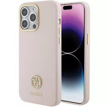 Capa rígida em silicone Guess GUHCP15XM4DGPP para iPhone 15 Pro Max 6,7 inch rosa com logótipo em strass 4G
