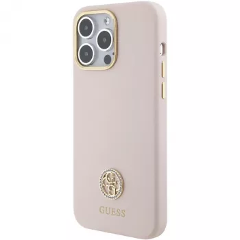 Capa rígida em silicone Guess GUHCP15XM4DGPP para iPhone 15 Pro Max 6,7 inch rosa com logótipo em strass 4G