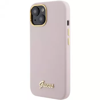 Capa rígida em silicone Guess GUHCP15SSMBSLP com logótipo e moldura em metal Script para Apple iPhone 15 / 14 / 13 6,1