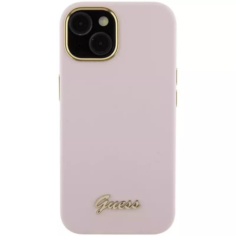 Capa rígida em silicone Guess GUHCP15SSMBSLP com logótipo e moldura em metal Script para Apple iPhone 15 / 14 / 13 6,1