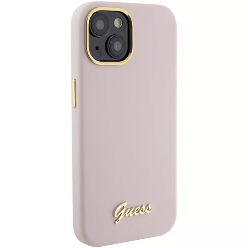 Capa rígida em silicone Guess GUHCP15SSMBSLP com logótipo e moldura em metal Script para Apple iPhone 15 / 14 / 13 6,1