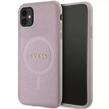 Capa rígida Guess GUHMN61PSAHMCP Saffiano MagSafe para iPhone 11 / Xr 6.1 rosa