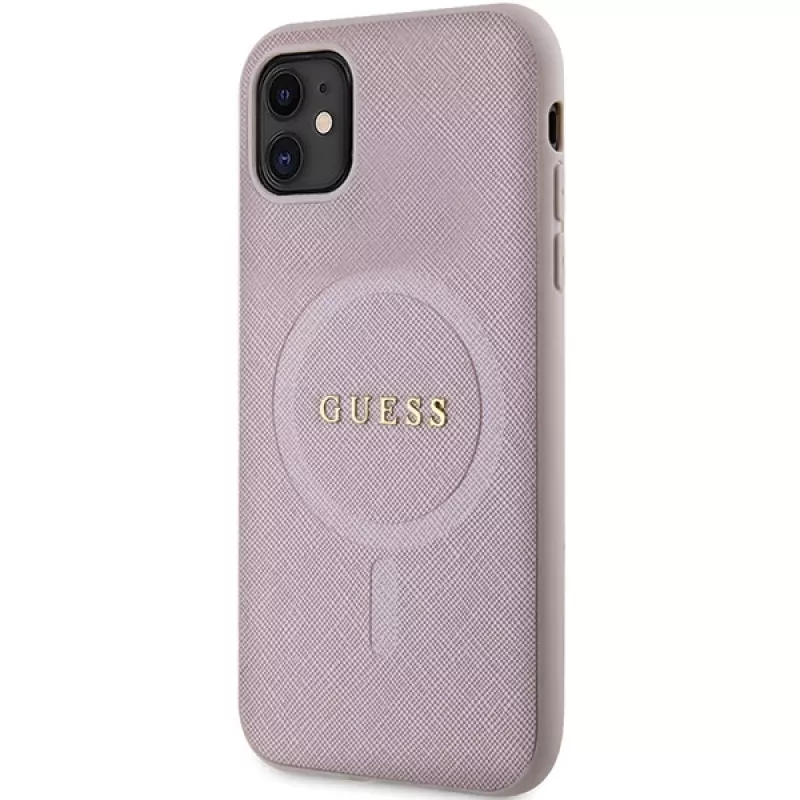 Capa rígida Guess GUHMN61PSAHMCP Saffiano MagSafe para iPhone 11 / Xr 6.1 rosa
