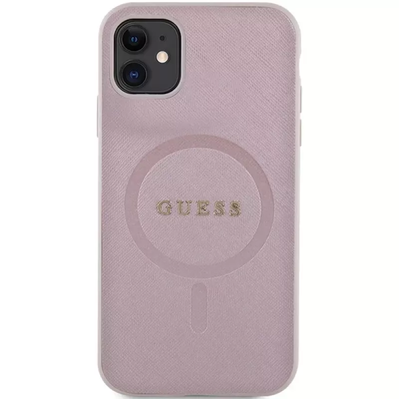 Capa rígida Guess GUHMN61PSAHMCP Saffiano MagSafe para iPhone 11 / Xr 6.1 rosa