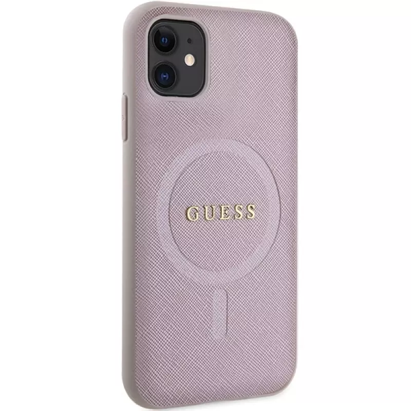 Capa rígida Guess GUHMN61PSAHMCP Saffiano MagSafe para iPhone 11 / Xr 6.1 rosa